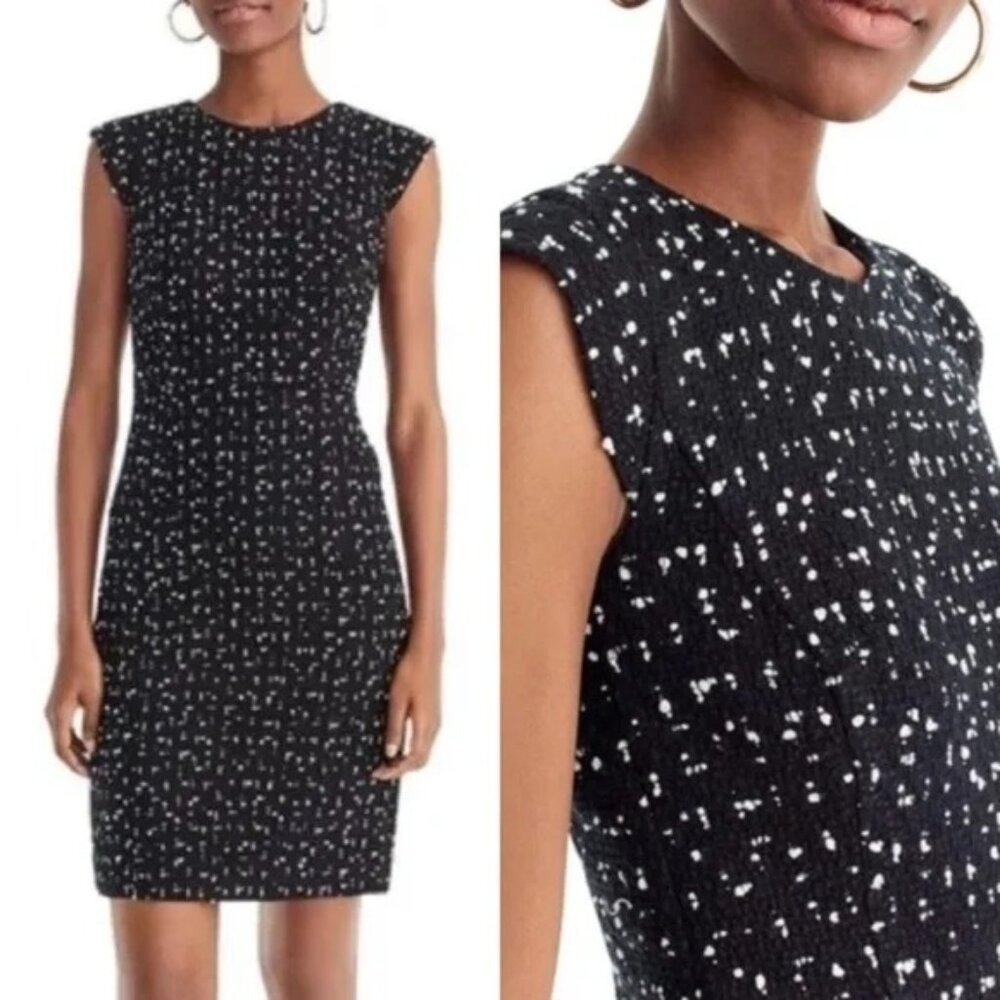 Tweed Cap‎ Sleeve Sheath Dress In Deepest Navy Ivory 8